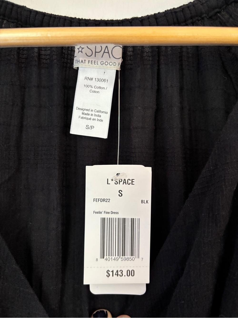 L Space Mini Dress Size Small Black Feelin Fine Gauge Tier Peasant Sleeve Soft - Picture 7 of 8